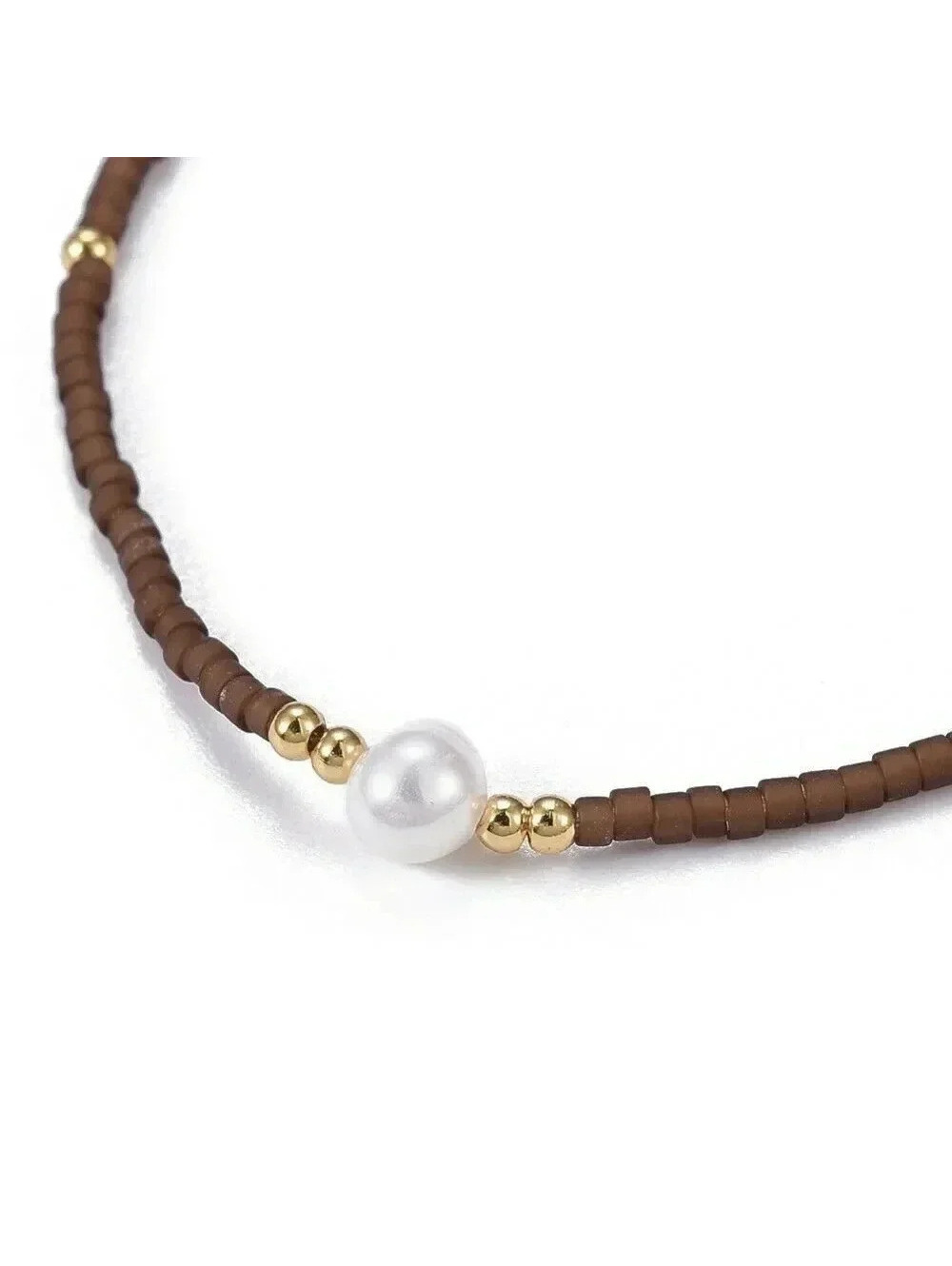 Handcrafted Real Freshwater Pearl Mocha Brown Japanese Glass Beads Bracelet
